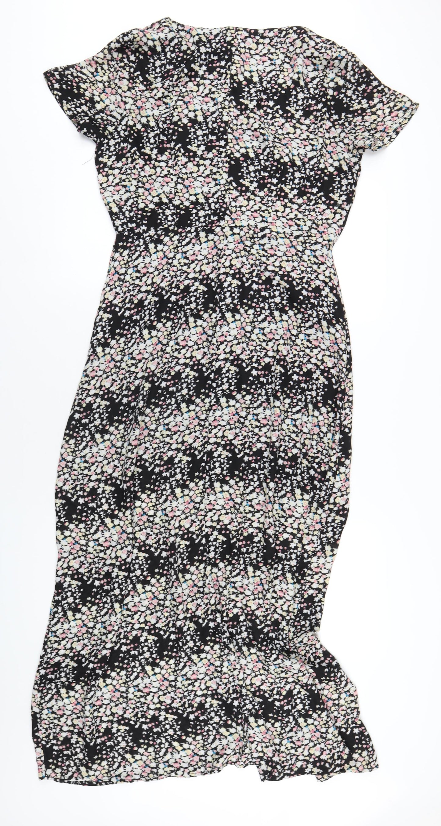 Poppy Lux Womens Multicoloured Floral Polyester A-Line Size 12 V-Neck Button