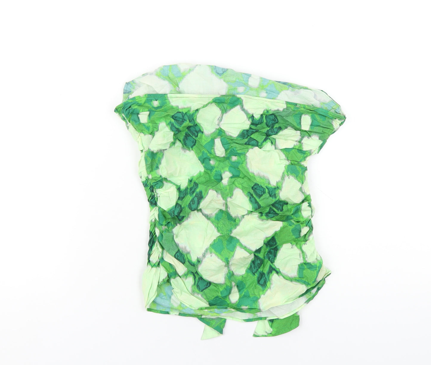 Zara Womens Green Geometric Cotton Basic T-Shirt Size S Square Neck