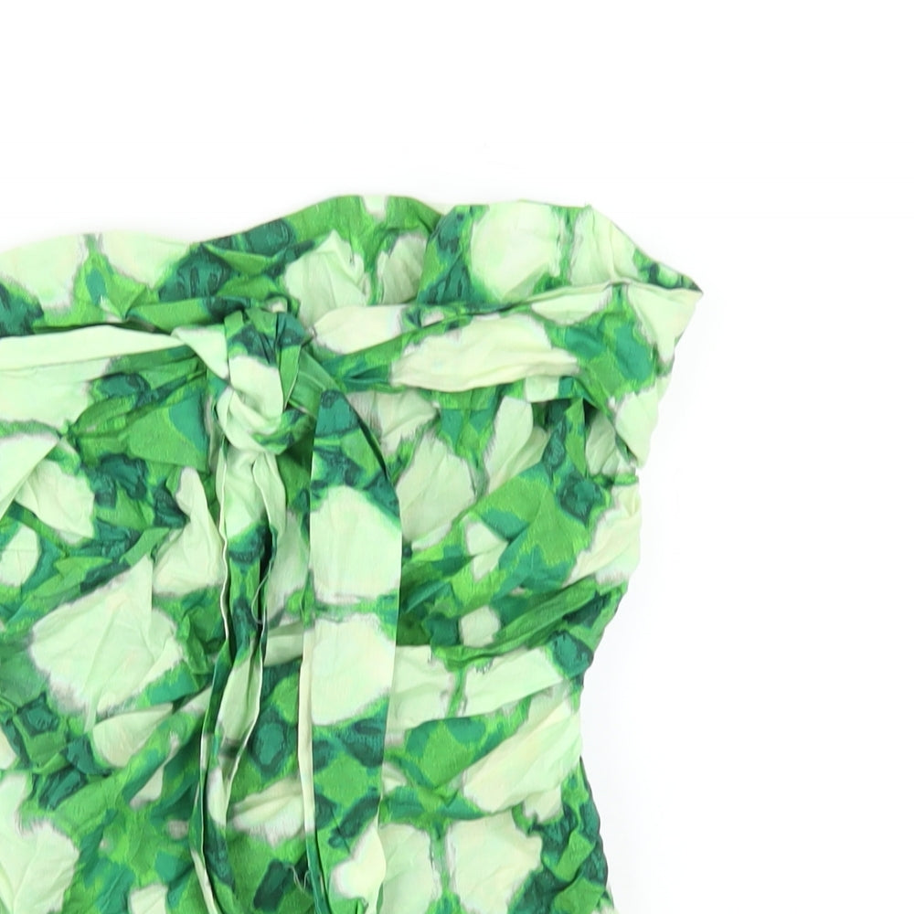 Zara Womens Green Geometric Cotton Basic T-Shirt Size S Square Neck