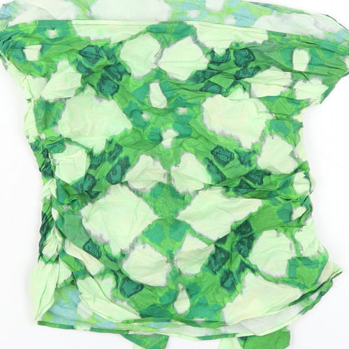 Zara Womens Green Geometric Cotton Basic T-Shirt Size S Square Neck