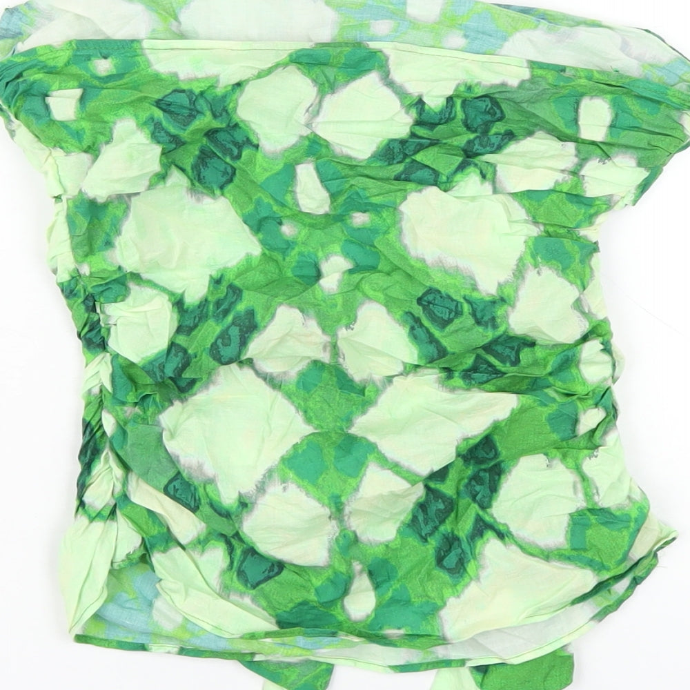 Zara Womens Green Geometric Cotton Basic T-Shirt Size S Square Neck