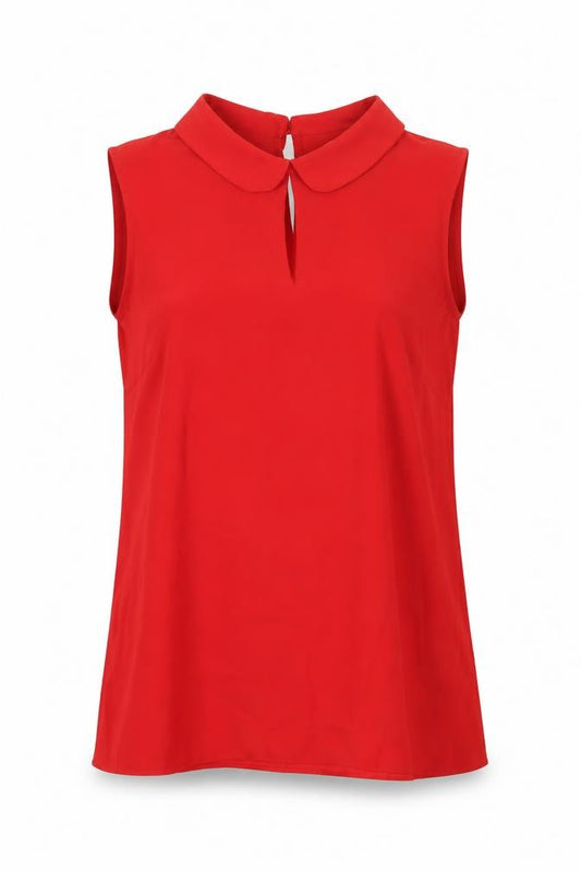 Front view of Paraphrase women’s red polyester basic t-shirt, size UK 10, collared