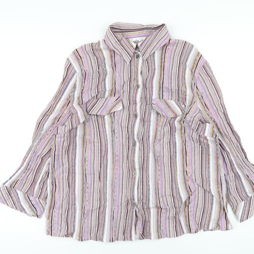 Afibel Womens Multicoloured Striped Cotton Basic Button-Up Size 20 Collared