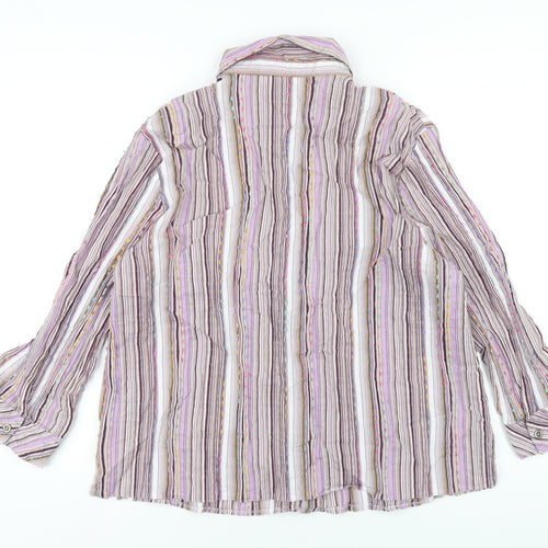 Afibel Womens Multicoloured Striped Cotton Basic Button-Up Size 20 Collared