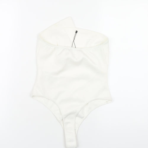 Boohoo Womens White Polyester Bodysuit One-Piece Size 10 Pullover