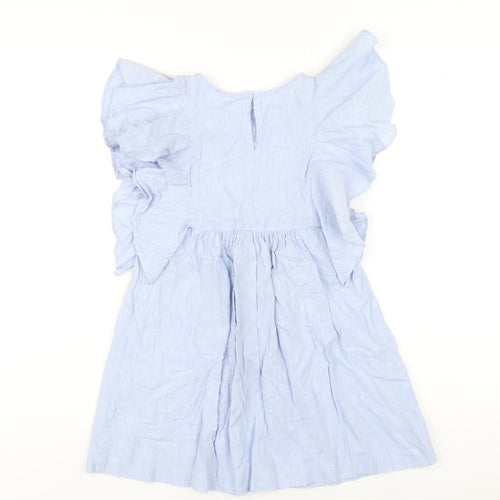 Zara Girls Blue Cotton A-Line Size 9 Years Round Neck Button