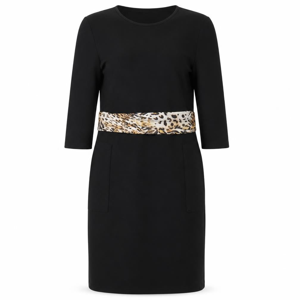 Front view of Zara women’s black polyester a-line, size L, round neck pullover