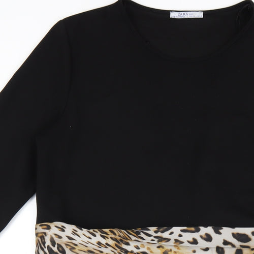 Zara Womens Black Polyester A-Line Size L Round Neck Pullover