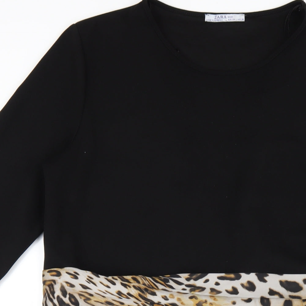 Zara Womens Black Polyester A-Line Size L Round Neck Pullover