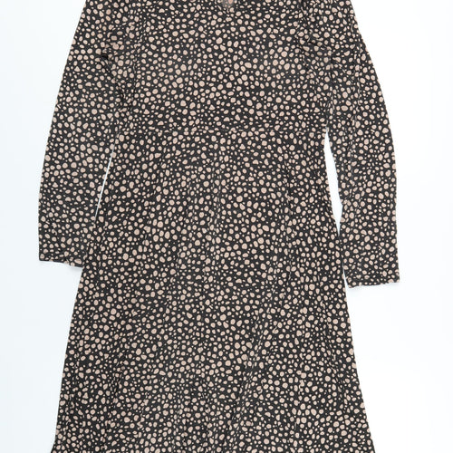 Boohoo Womens Black Geometric Polyester A-Line Size 14 Round Neck Pullover