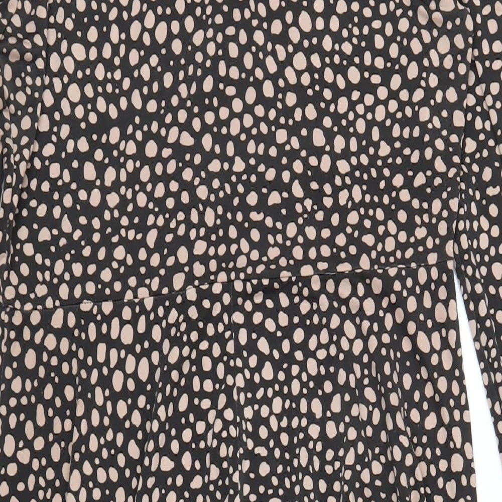 Boohoo Womens Black Geometric Polyester A-Line Size 14 Round Neck Pullover