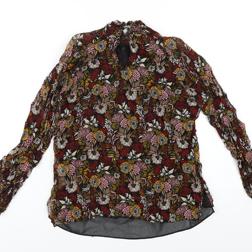 Zara Womens Multicoloured Floral Viscose Basic Blouse Size XS High Neck