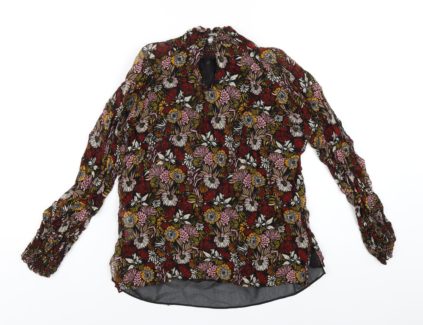 Zara Womens Multicoloured Floral Viscose Basic Blouse Size XS High Neck