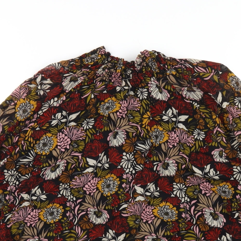 Zara Womens Multicoloured Floral Viscose Basic Blouse Size XS High Neck