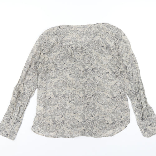 H&M Womens Beige Geometric Silk Basic Button-Up Size 8 V-Neck