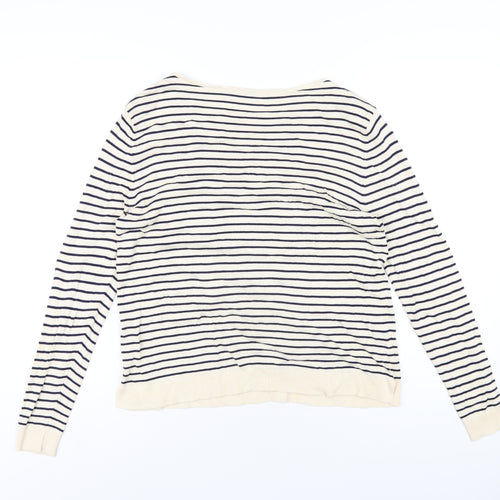 Zara Womens Beige Round Neck Striped Viscose Pullover Jumper Size S