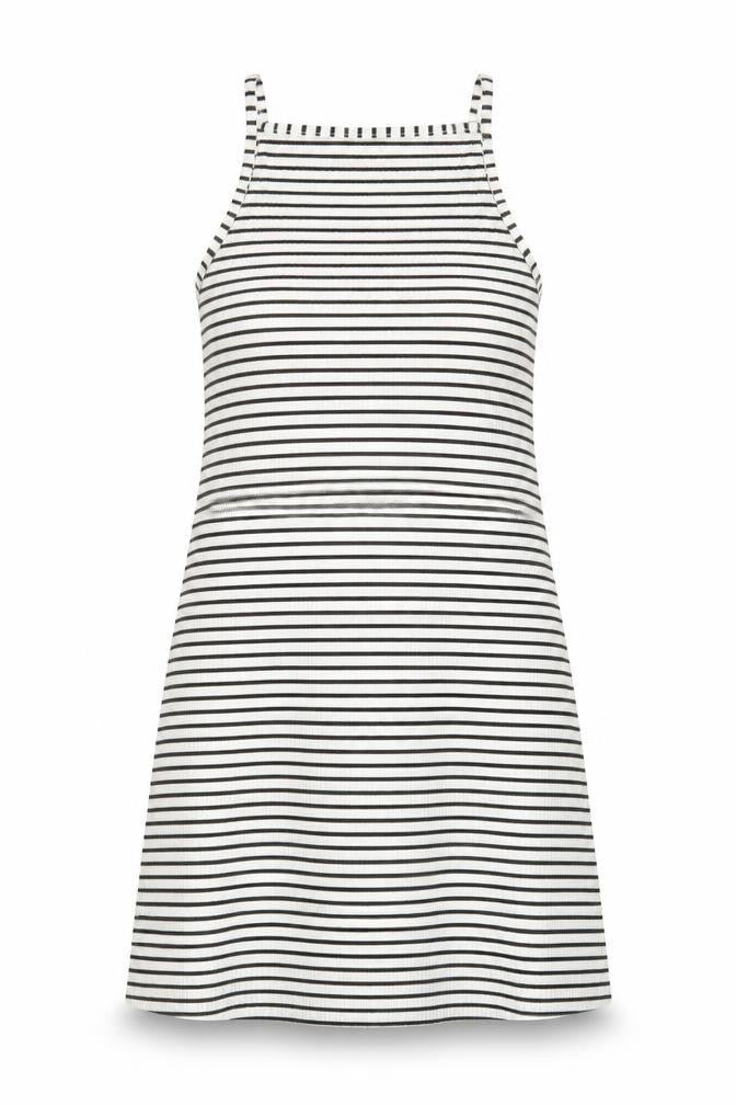 Front view of H&M women’s white striped polyester a-line, size UK 12, square neck pullover