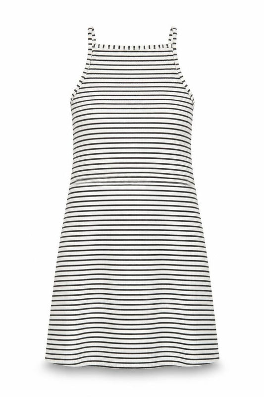 Front view of H&M women’s white striped polyester a-line, size UK 12, square neck pullover