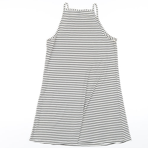 H&M Womens White Striped Polyester A-Line Size 12 Square Neck Pullover