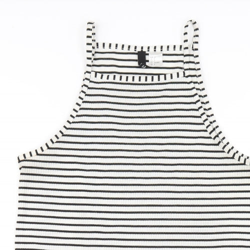 H&M Womens White Striped Polyester A-Line Size 12 Square Neck Pullover