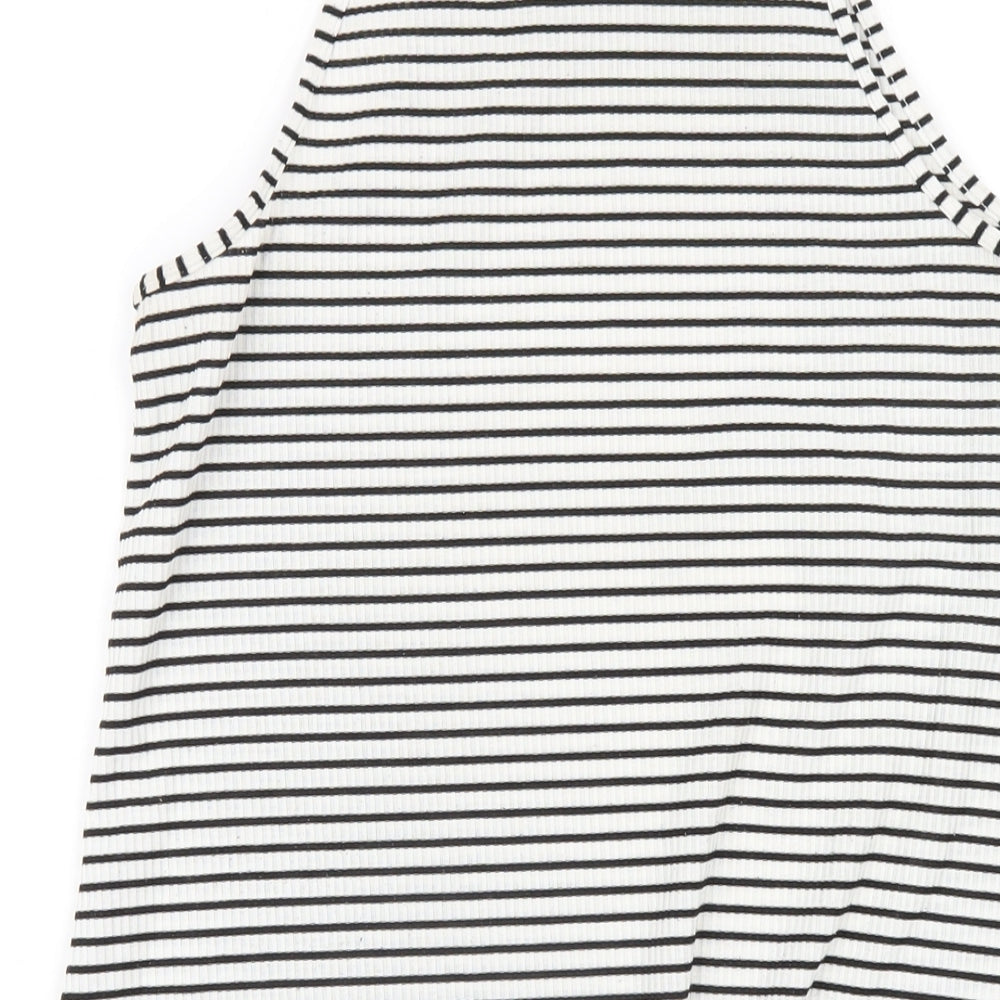H&M Womens White Striped Polyester A-Line Size 12 Square Neck Pullover