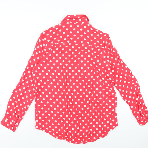 New Look Womens Red Polka Dot Viscose Basic Button-Up Size 14 Collared