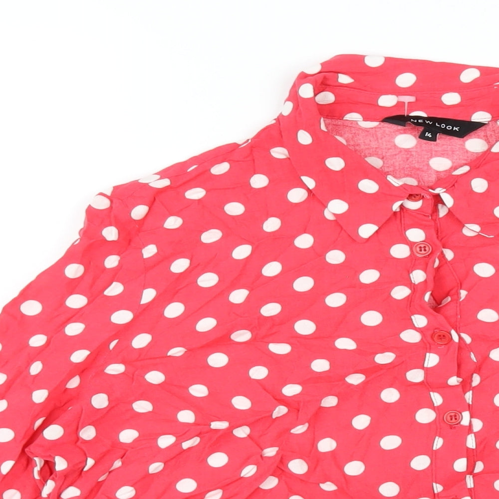 New Look Womens Red Polka Dot Viscose Basic Button-Up Size 14 Collared