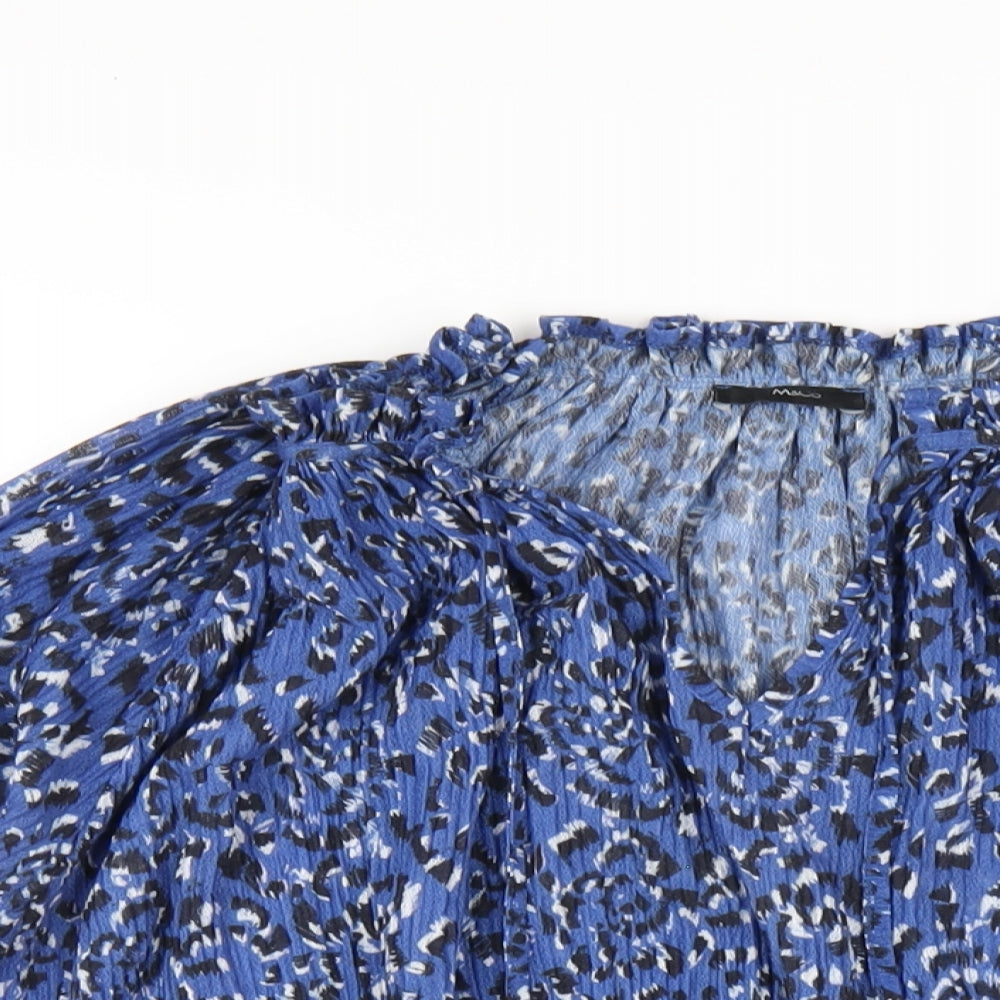 M&Co Womens Blue Polyester Basic T-Shirt Size 16 V-Neck