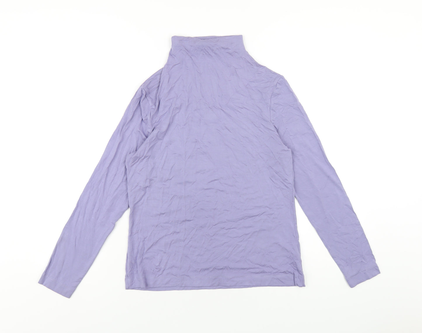 Marks and Spencer Womens Purple Viscose Basic T-Shirt Size 14 High Neck