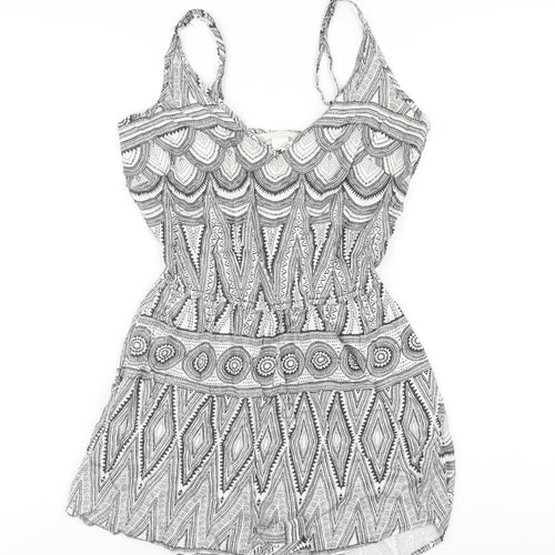 H&M Womens Black Geometric Vinyl Playsuit One-Piece Size 6 Pullover