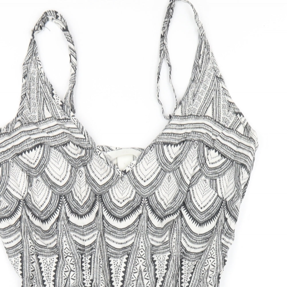 H&M Womens Black Geometric Vinyl Playsuit One-Piece Size 6 Pullover