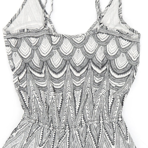 H&M Womens Black Geometric Vinyl Playsuit One-Piece Size 6 Pullover