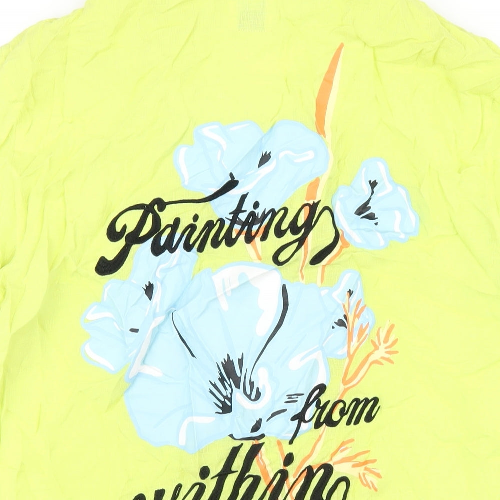 Zara Mens Yellow Viscose Button-Up Size M Collared Button