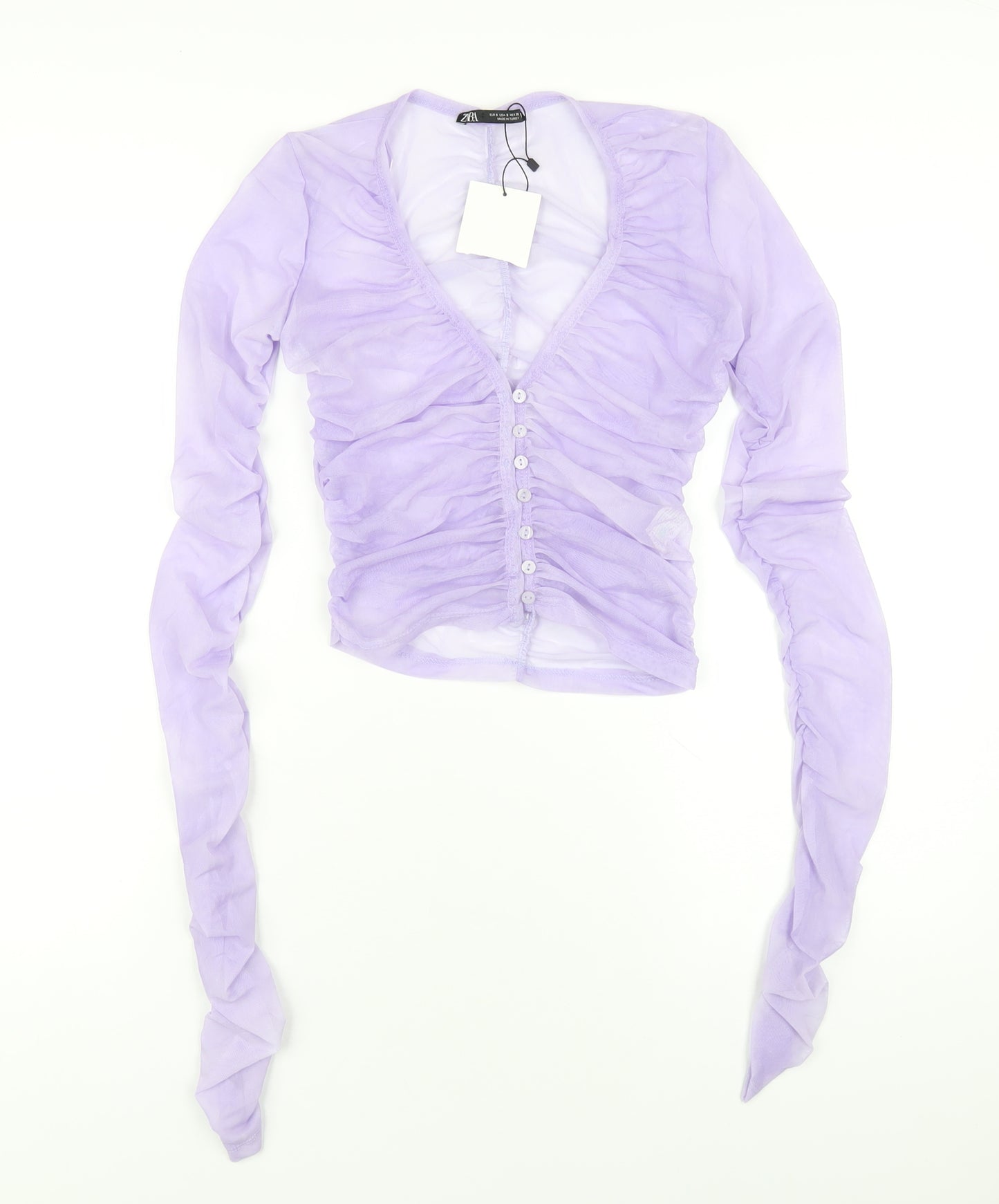 Zara Womens Purple Polyester Basic T-Shirt Size S V-Neck