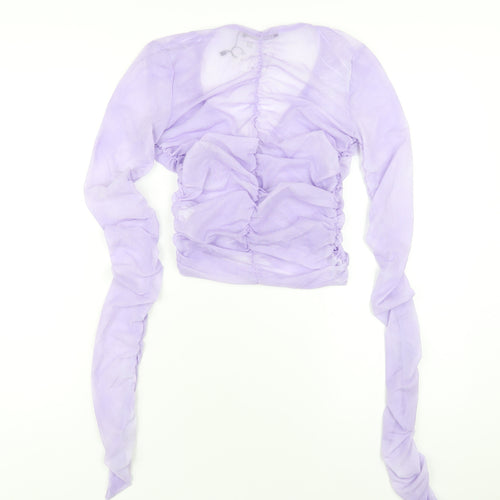 Zara Womens Purple Polyester Basic T-Shirt Size S V-Neck