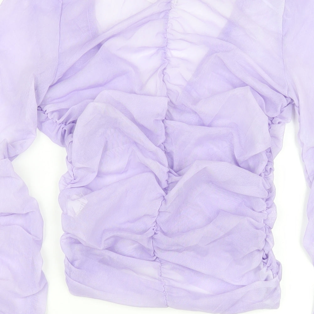 Zara Womens Purple Polyester Basic T-Shirt Size S V-Neck