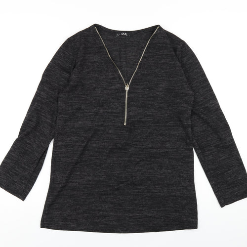 Quiz Womens Grey Polyester Basic T-Shirt Size L V-Neck