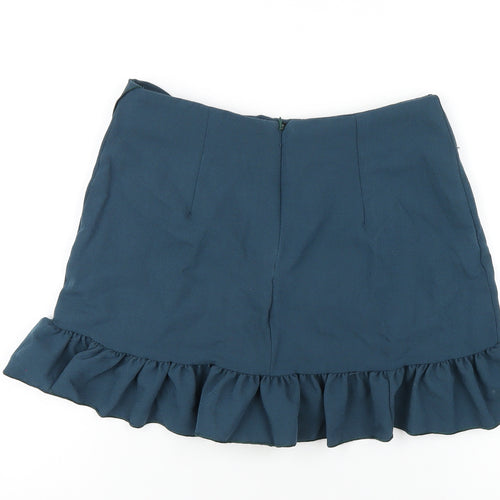 Boohoo Womens Blue Polyester Skort Skirt Size 10 Zip - Ruffle