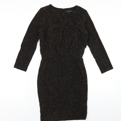 New Look Womens Black Polyester Bodycon Size 10 Round Neck Button