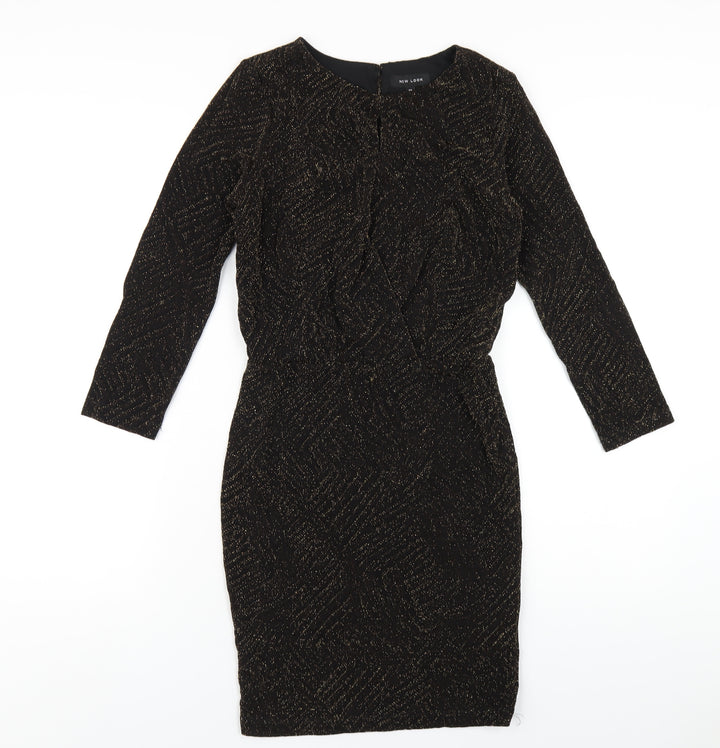 New Look Womens Black Polyester Bodycon Size 10 Round Neck Button