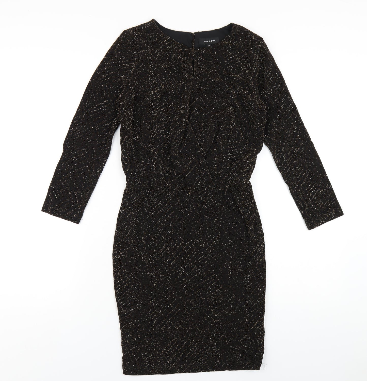 New Look Womens Black Polyester Bodycon Size 10 Round Neck Button