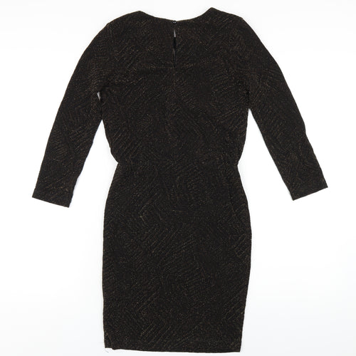 New Look Womens Black Polyester Bodycon Size 10 Round Neck Button