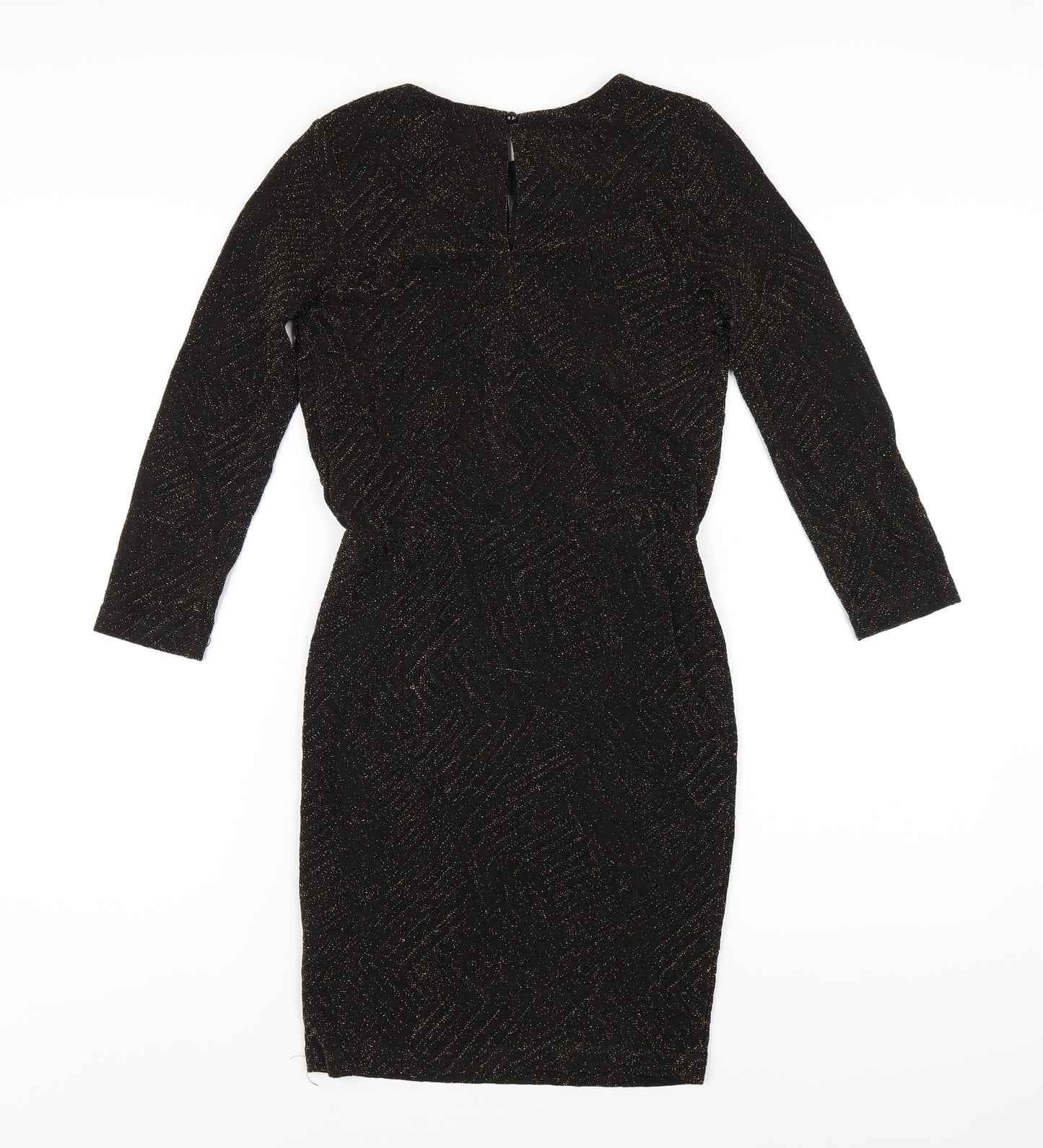 New Look Womens Black Polyester Bodycon Size 10 Round Neck Button
