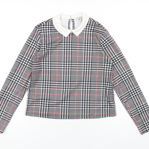 Red Herring Womens Black Plaid Polyester Basic T-Shirt Size 10 Collared