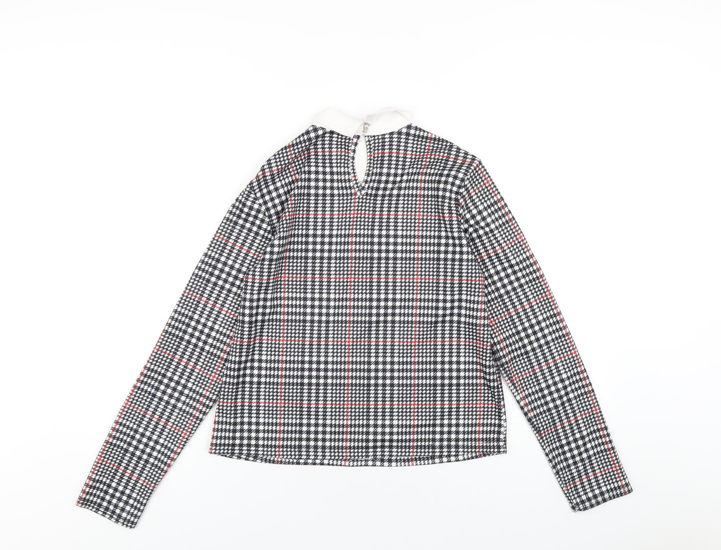 Red Herring Womens Black Plaid Polyester Basic T-Shirt Size 10 Collared