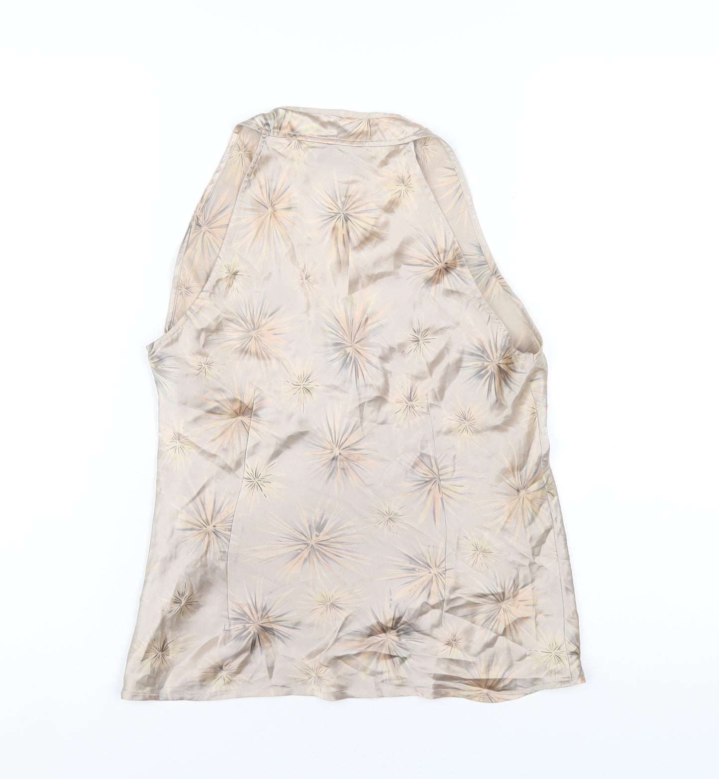 Principles Womens Beige Geometric Silk Basic Tank Size 10 V-Neck