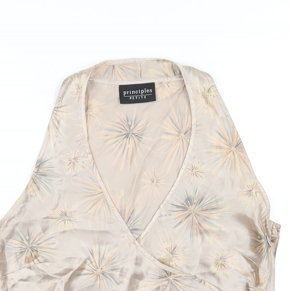 Principles Womens Beige Geometric Silk Basic Tank Size 10 V-Neck