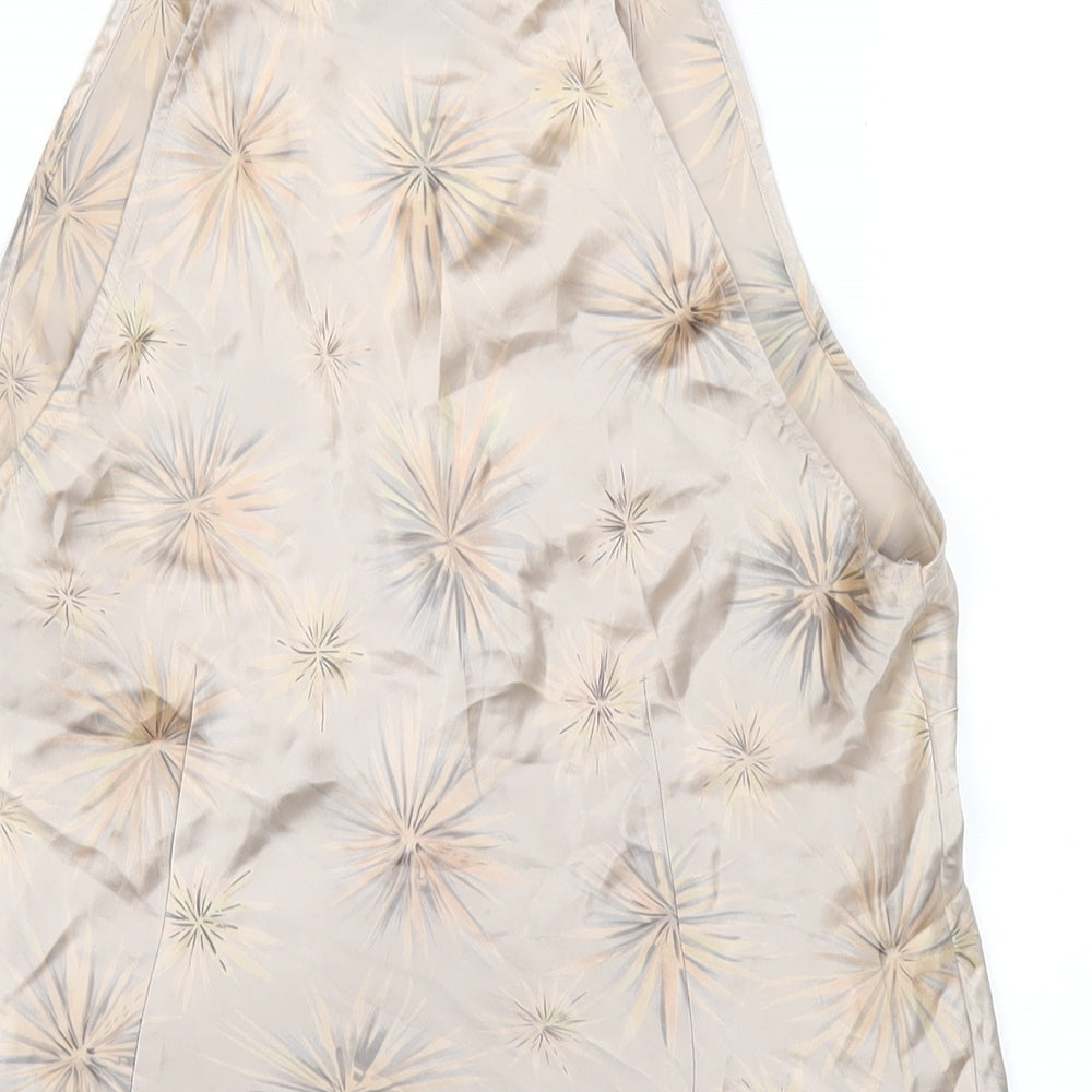 Principles Womens Beige Geometric Silk Basic Tank Size 10 V-Neck