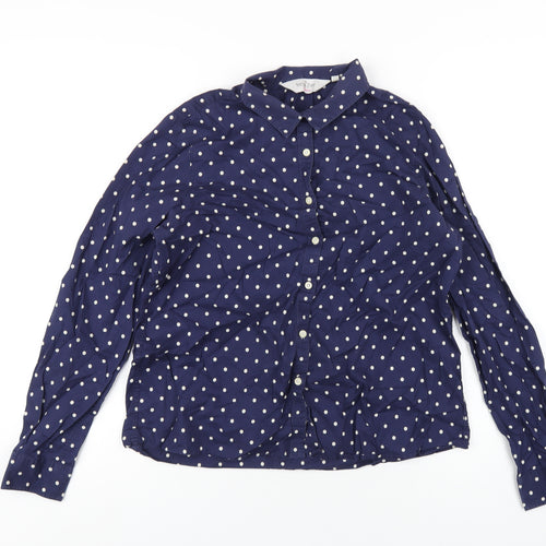 Saville Row Womens Blue Polka Dot Cotton Basic Button-Up Size 14 Collared