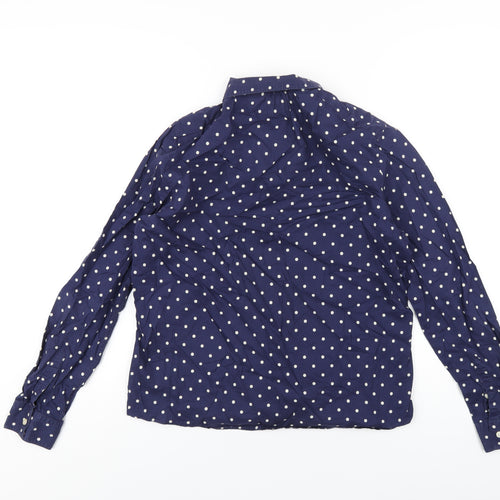 Saville Row Womens Blue Polka Dot Cotton Basic Button-Up Size 14 Collared